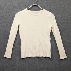 White and Warren Cashmere Sweater Womens Small Waffle Knit Round Neck Ivory